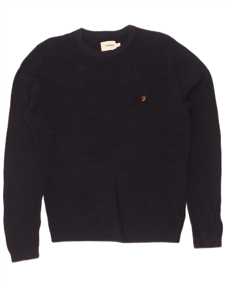 Farah Herre Crew Neck Jumper Sweater Stor Sort Bomuld