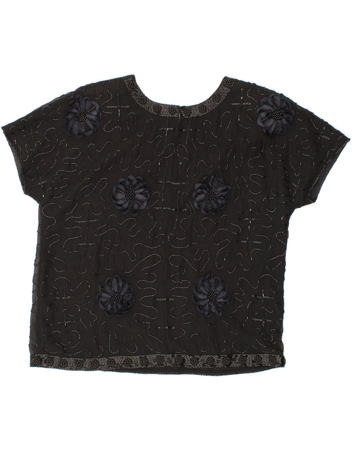 BARRY SHERRARD Womens Blouse Top UK 16 Large Black Floral Polyester Vintage Barry Sherrard and Second-Hand Barry Sherrard from Messina Hembry 