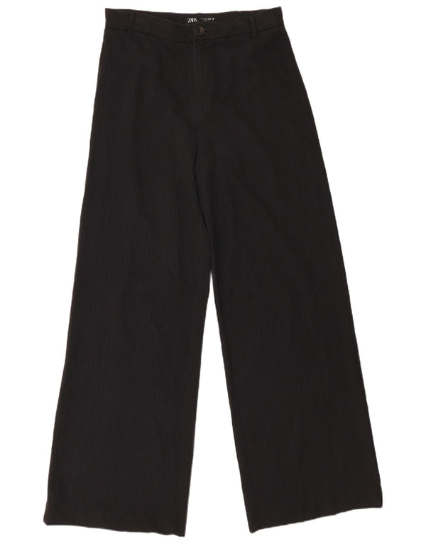 Zara Kvinder Højtaljede Brede Ben Casual Bukser Large W30 L32 Sort Stribet