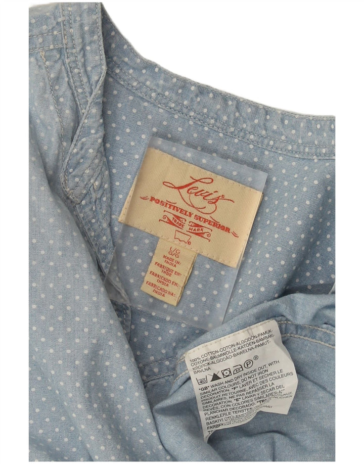 Levi's Dame 3/4 ærmet bluse top UK 16 Stor blå plettet bomuld
