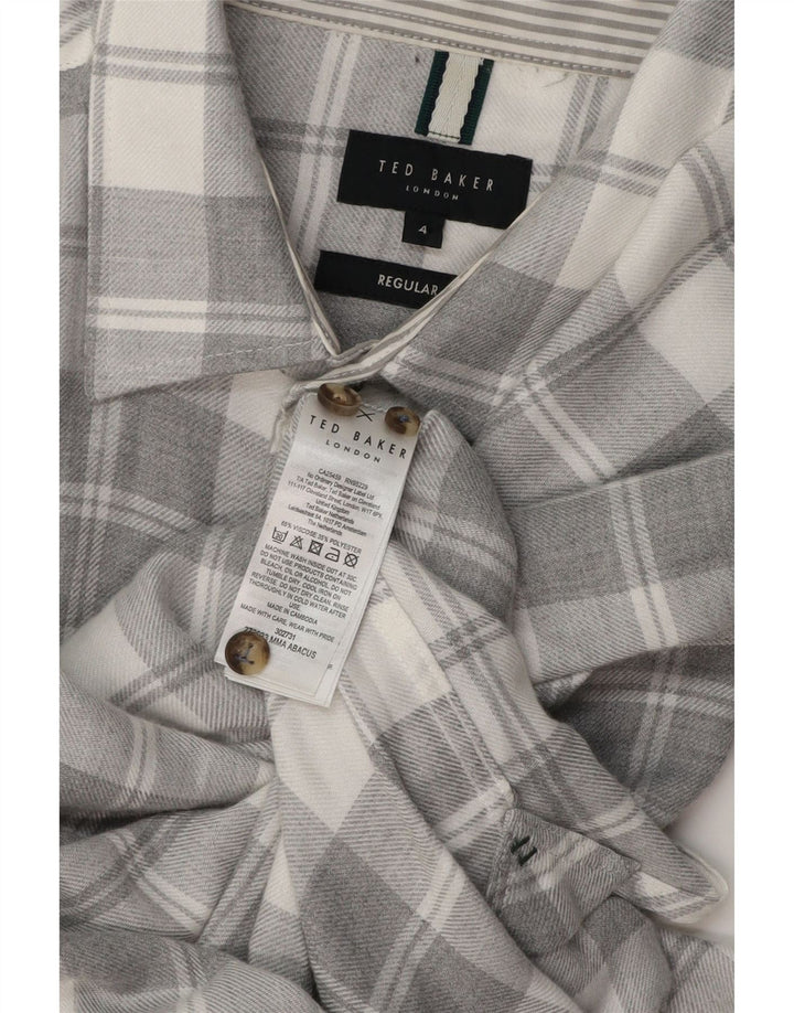 TED BAKER Herre Regular Fit flannelskjorte str. 4 Large Grå ternet viskose