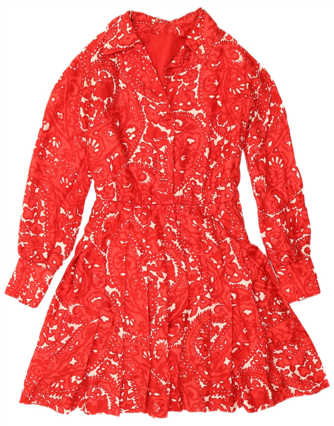 Vintage Dame A-Line Kjole UK 12 Medium Red Paisley