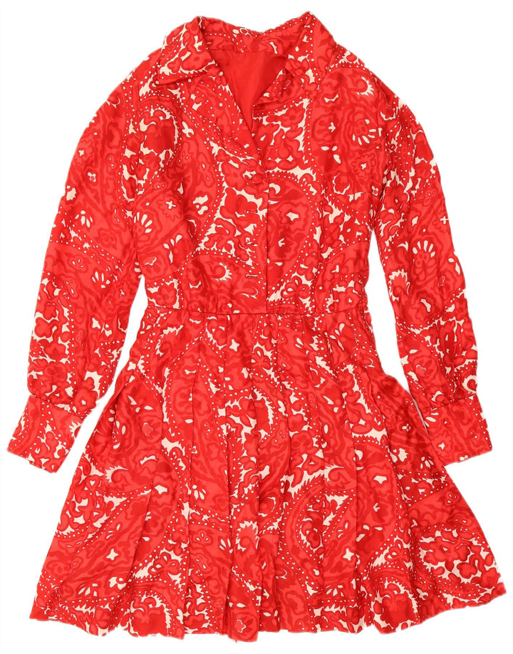 Vintage Dame A-Line Kjole UK 12 Medium Red Paisley