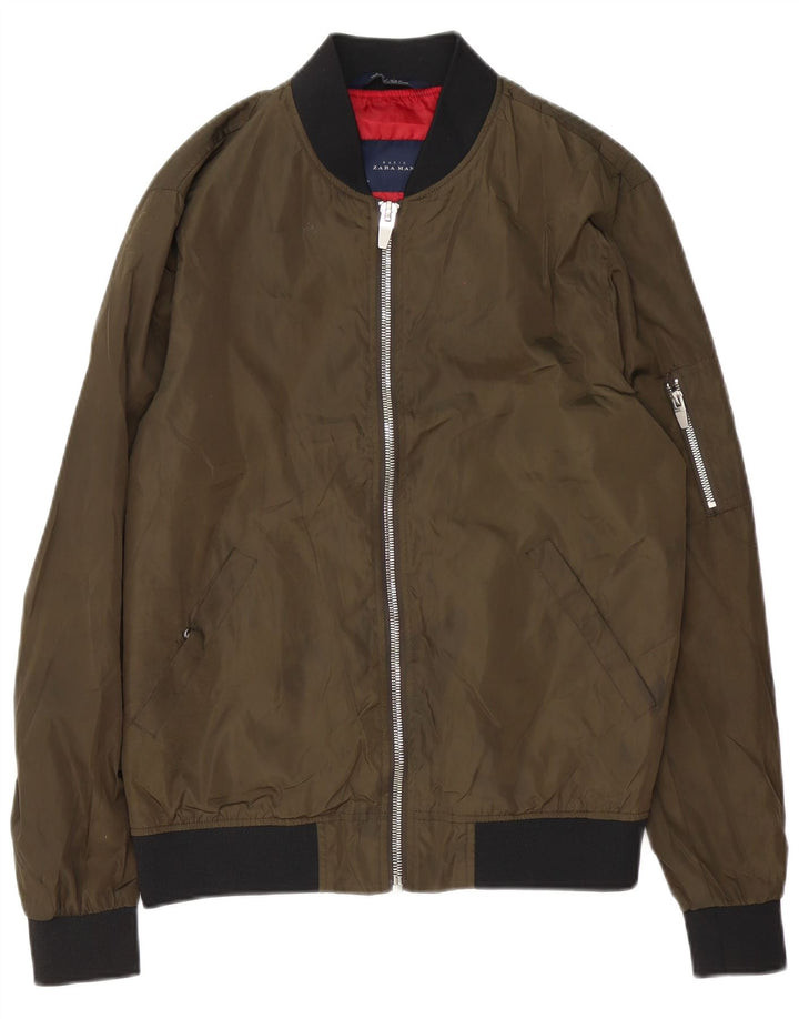 Zara Herre Bomber Jacket UK 38 Medium Green Polyester