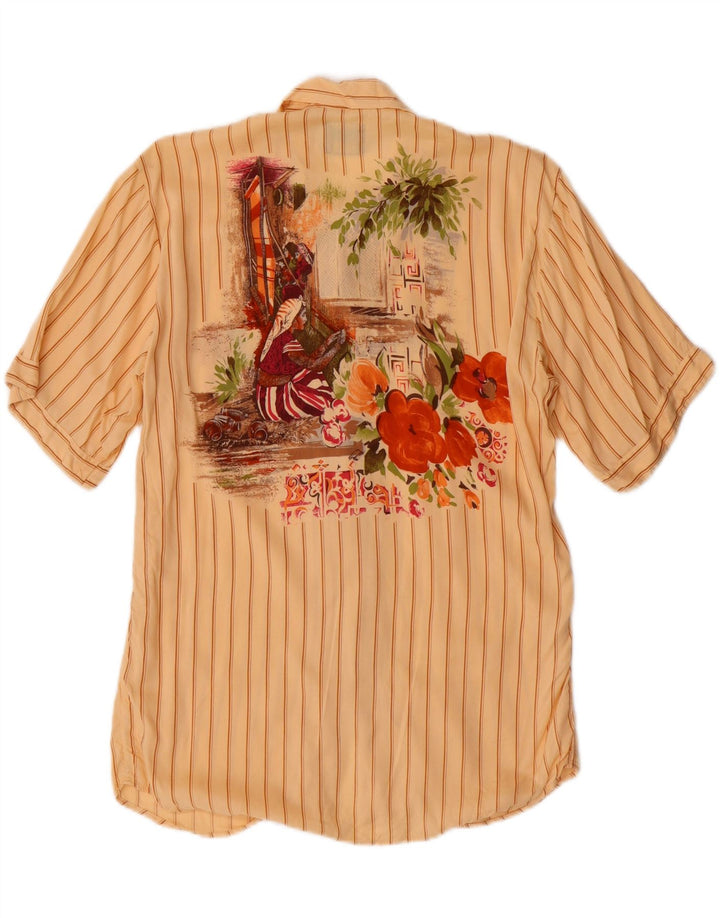 VINTAGE Mens Short Sleeve Shirt Small Beige Floral Vintage Vintage and Second-Hand Vintage from Messina Hembry 