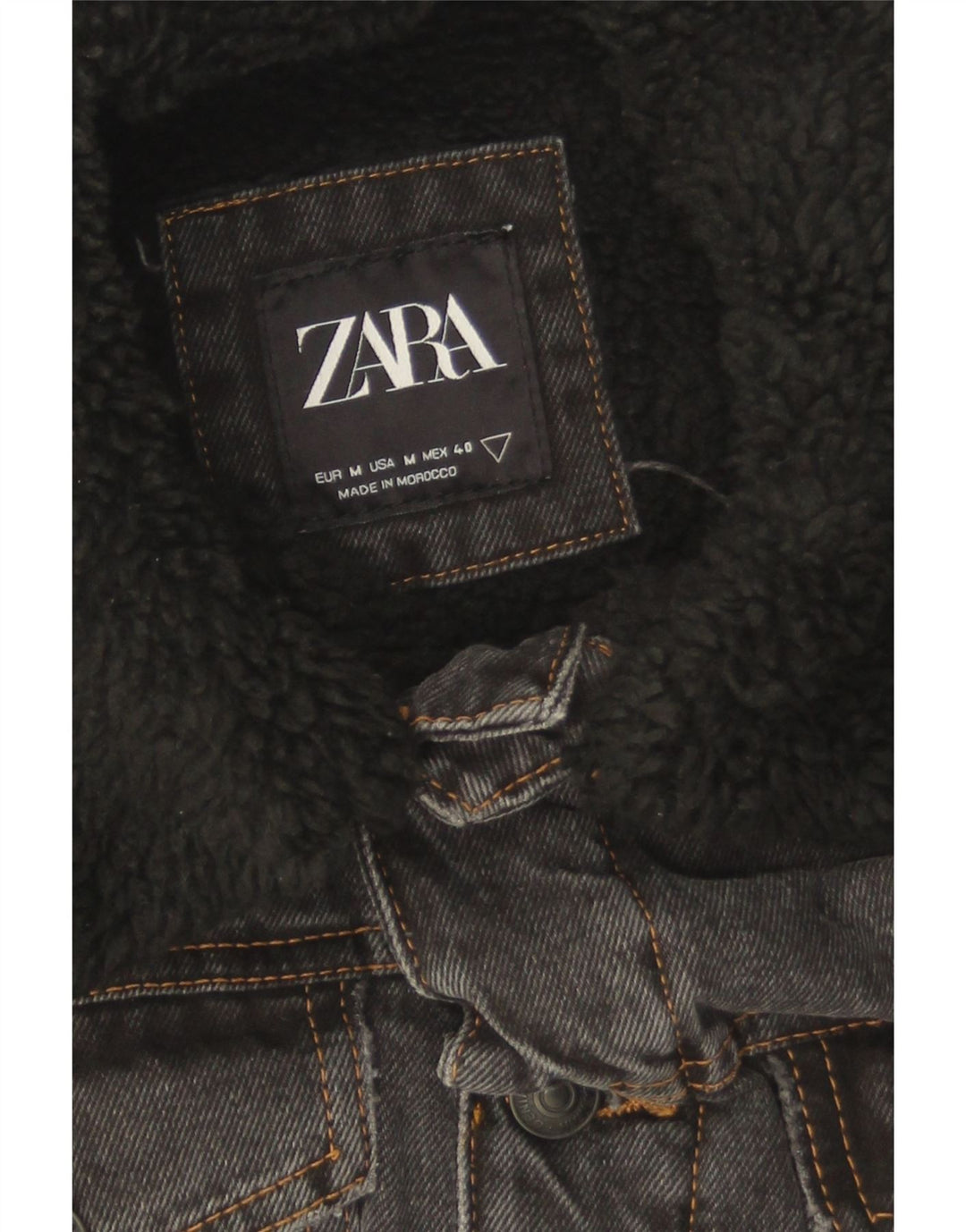 Zara Herre Sherpa denimjakke UK 38 Medium Grå