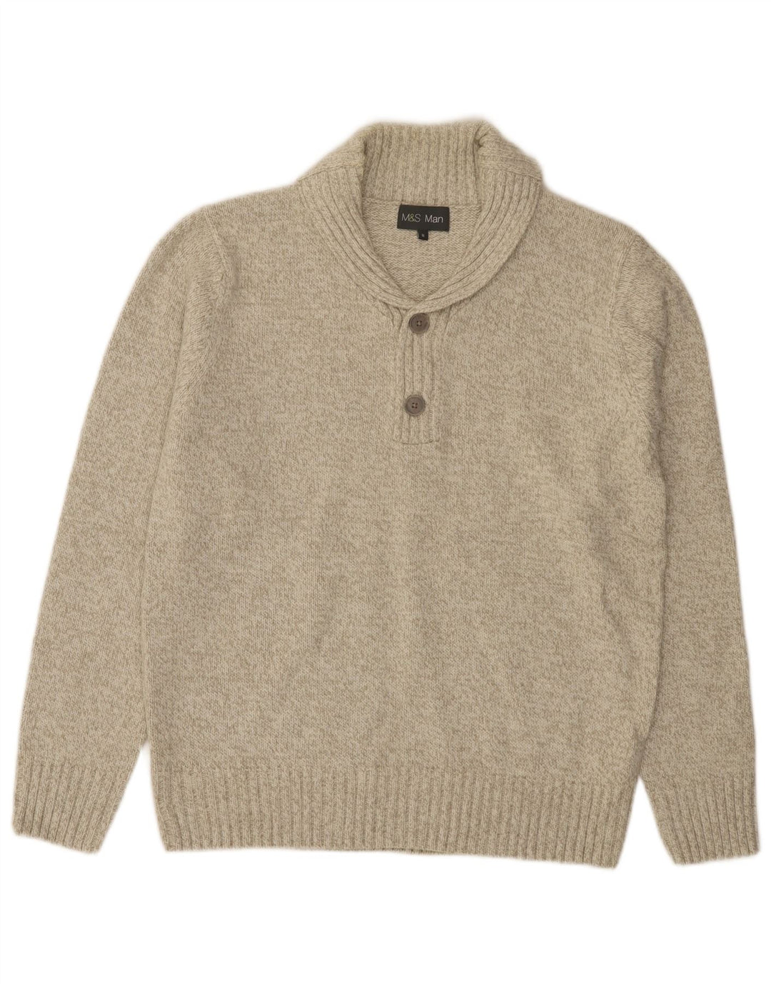 Marks & Spencer Herre Shawl Neck Jumper Sweater Medium Green Flecked Acryl