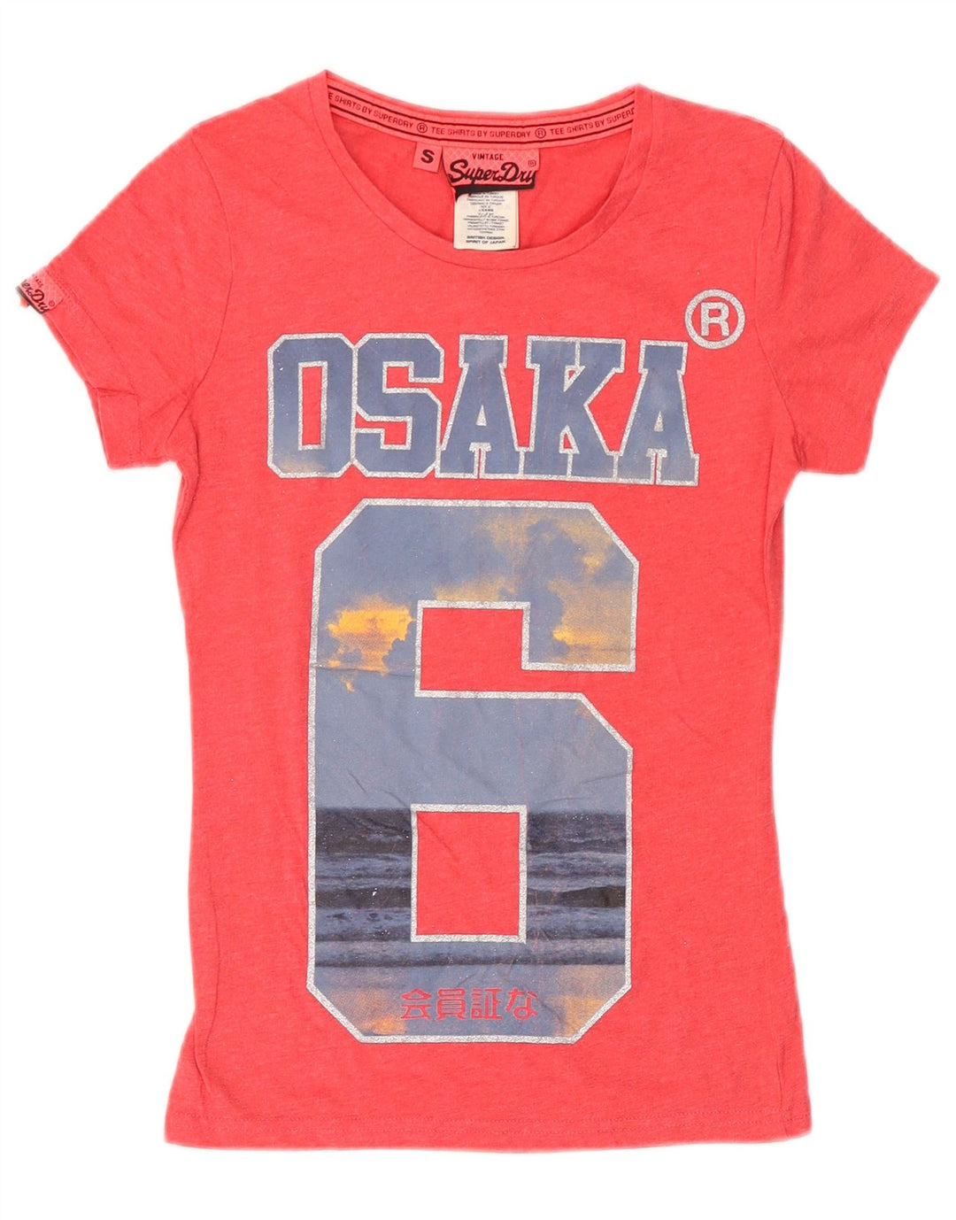 Superdry Womens Osaka Grafisk T-Shirt Top UK 10 Small Pink Bomuld