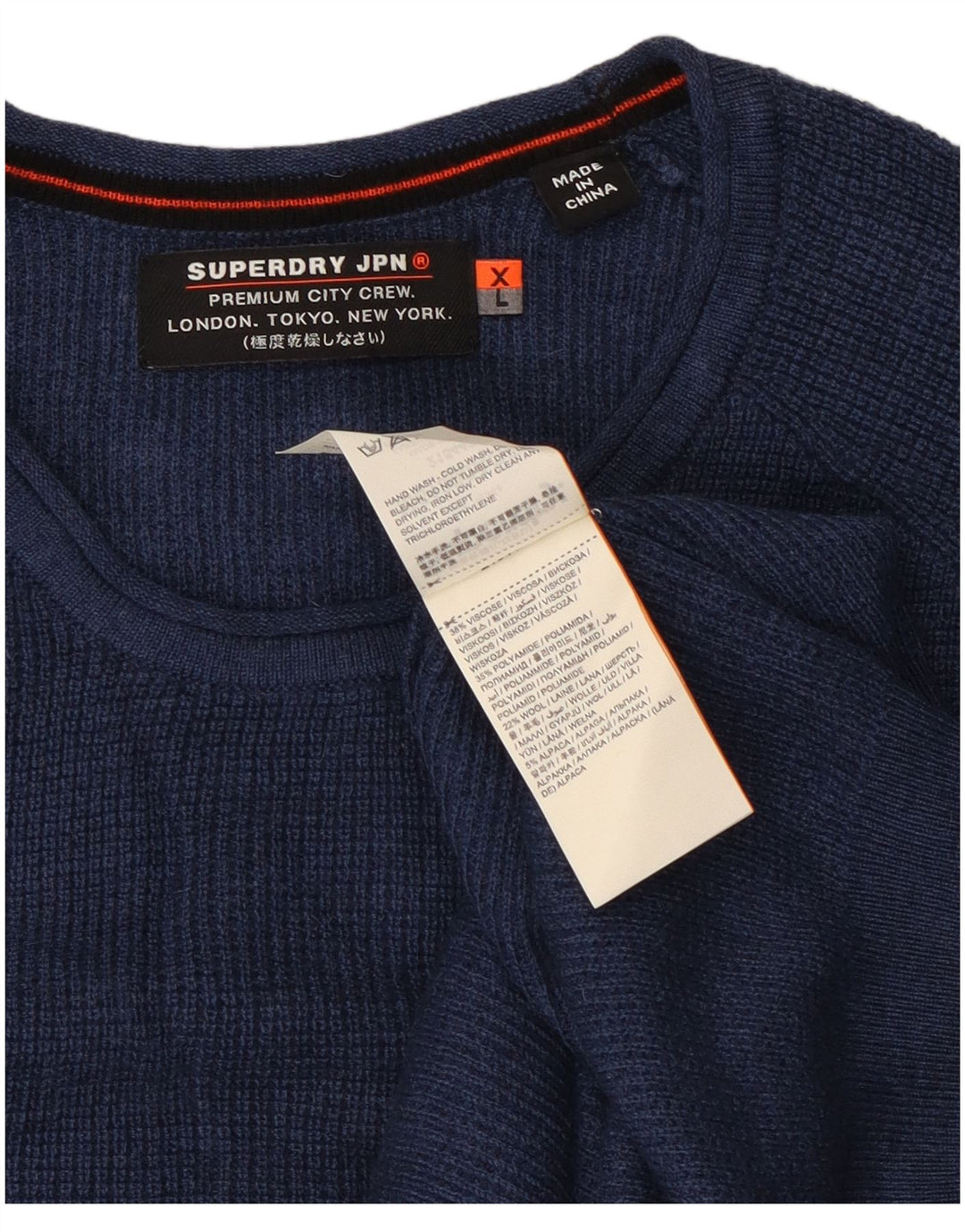 Superdry sweater med rund hals til mænd XL marineblå viskose