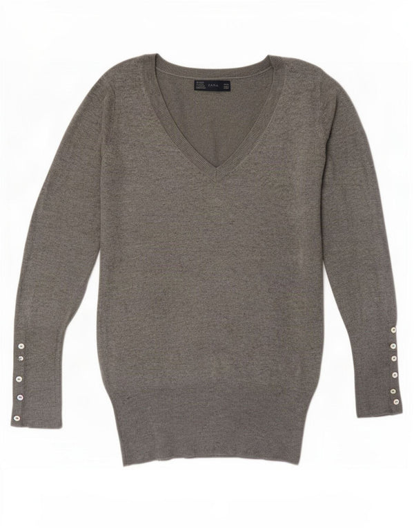 Zara Dame V-hals sweater UK 12 Medium Grå