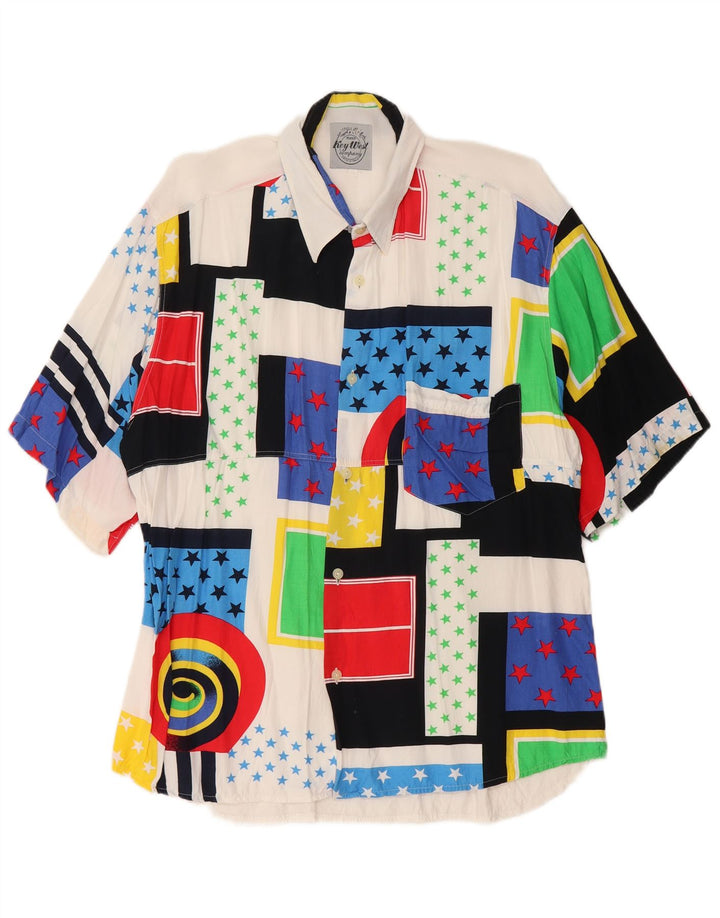 Key West Kortærmet Herreskjorte XL Hvid Patchwork Viscose