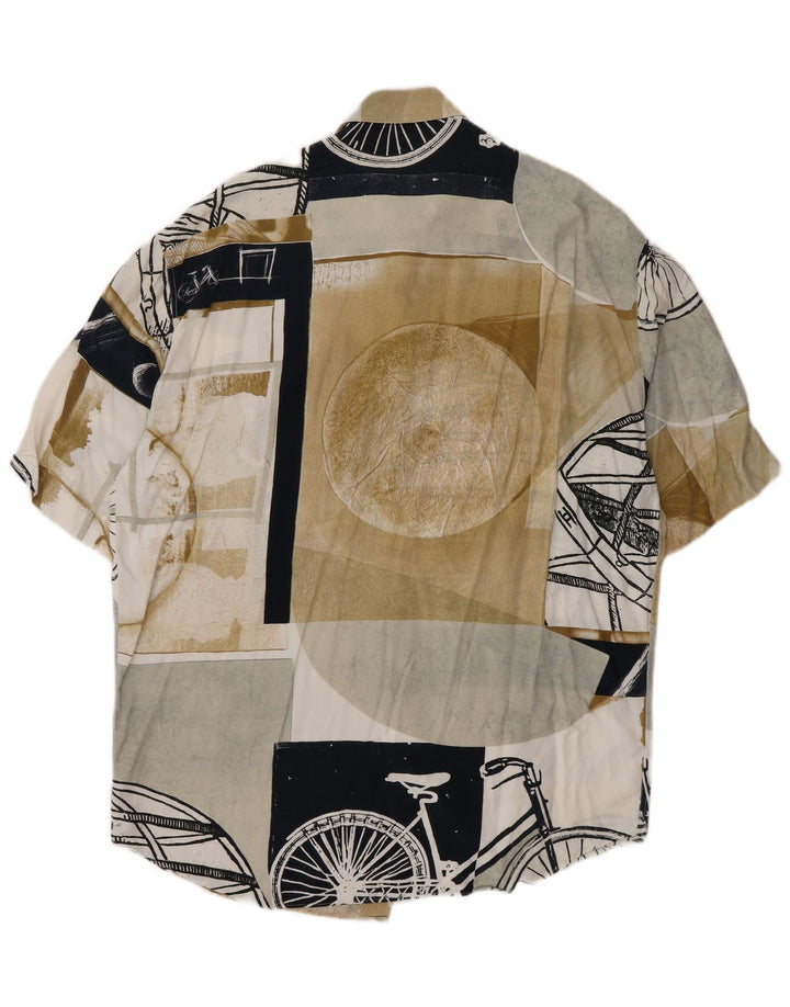 Vintage Kortærmet Herreskjorte Stor flerfarvet Patchwork Viscose