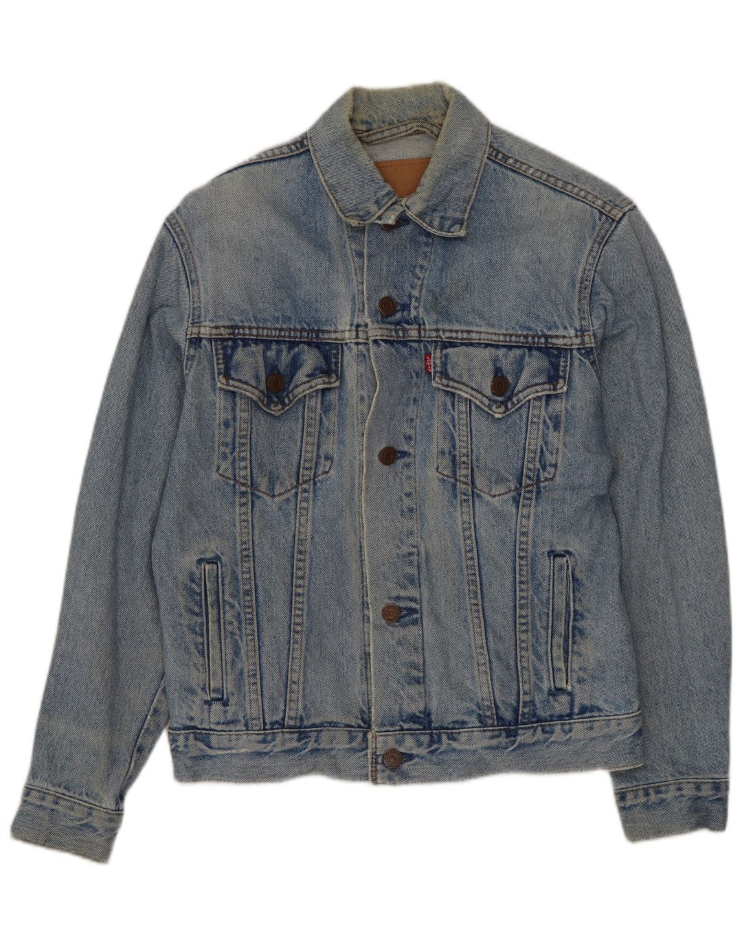 LEVI'S Dame Crop Denimjakke UK 14 Stor Blå Bomuld