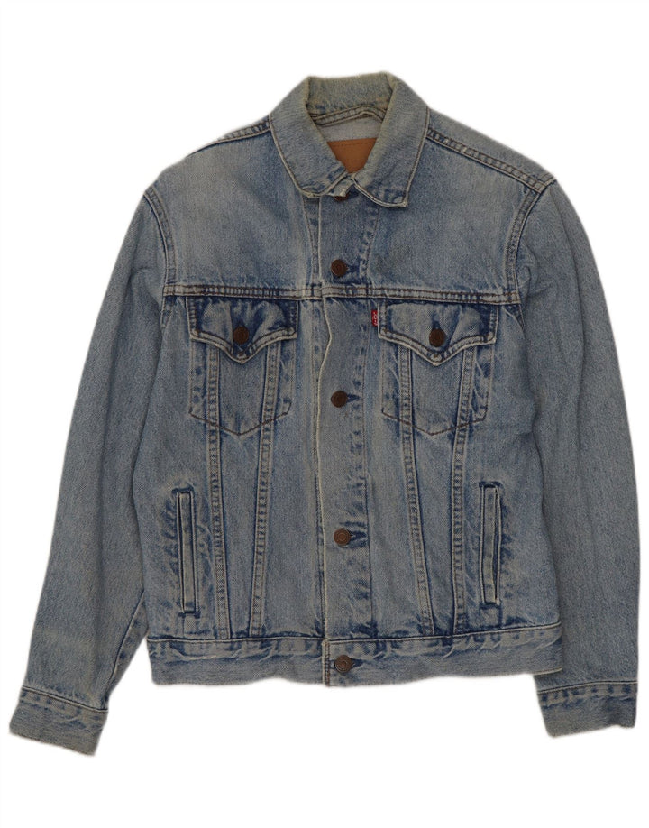 LEVI'S Dame Crop Denimjakke UK 14 Stor Blå Bomuld