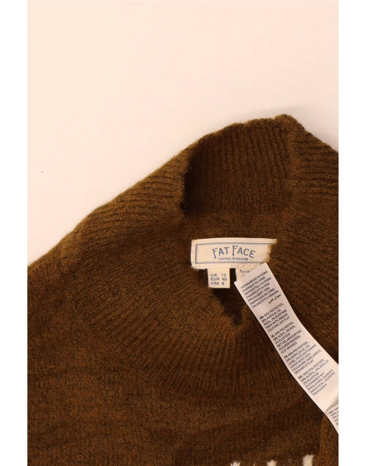 Fat Face Dame Turtle Neck Jumper Sweater UK 12 Medium Khaki Fair Isle