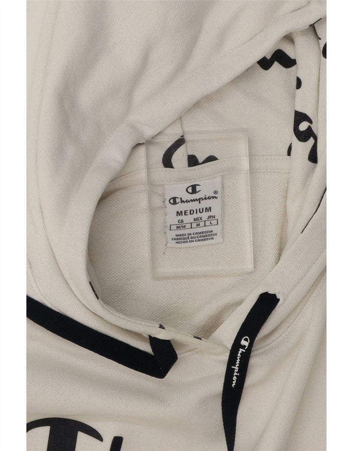 CHAMPION Womens Graphic Hoodie Jumper UK 14 Medium White Vintage Champion and Second-Hand Champion from Messina Hembry 