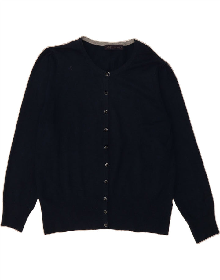 MARKS & SPENCER Womens Cardigan Sweater UK 14 Medium Navy Blue Viscose Vintage Marks & Spencer and Second-Hand Marks & Spencer from Messina Hembry 