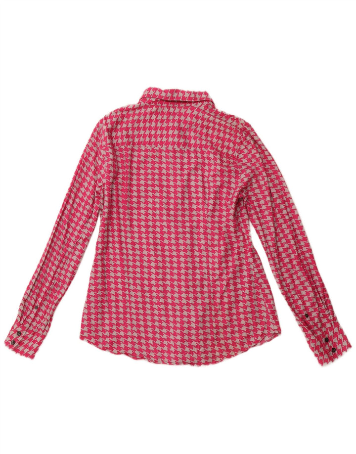 J. CREW Dame flannel skjorte UK 10 Small Pink Houndstooth Bomuld