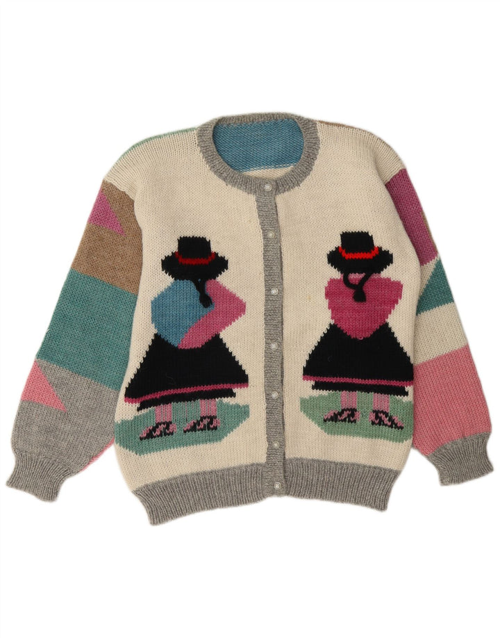 Vintage dame cardigan sweater UK 16 Stor flerfarvet farveblok