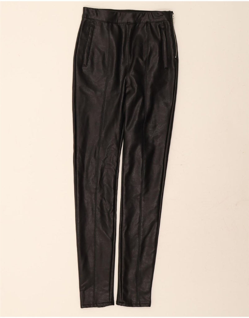 MISS SELFRIDGE Womens Skinny Faux Leather Trousers UK 6 XS W24 L29 Black Vintage Miss Selfridge and Second-Hand Miss Selfridge from Messina Hembry 