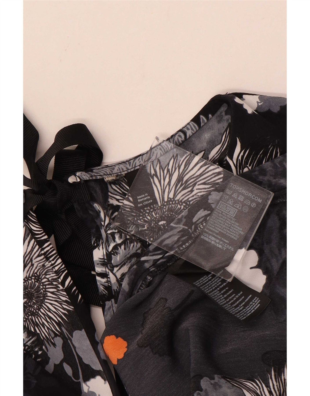 Topshop Dame Oversized Bluse Top UK 6 XS Black Floral Polyester