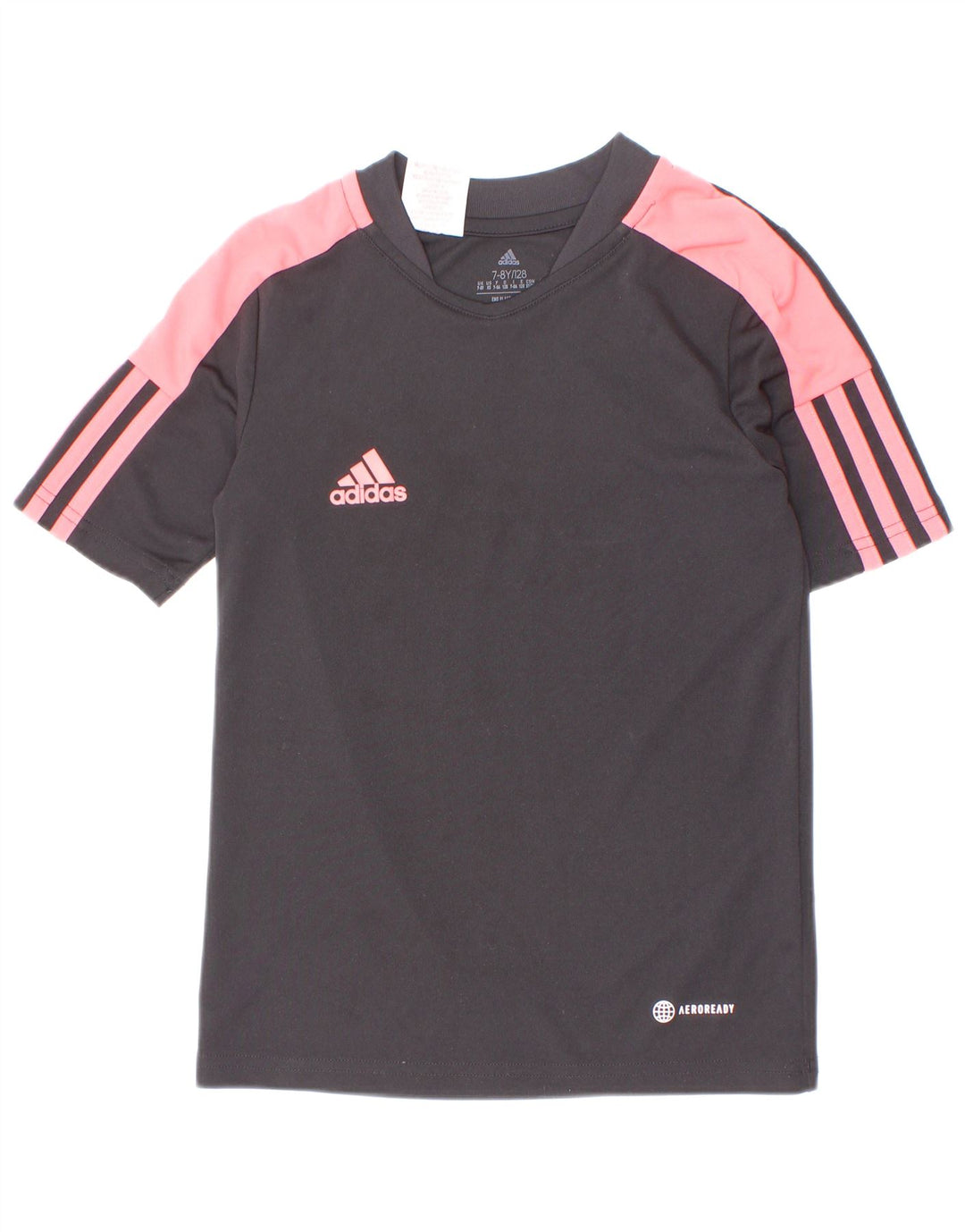 Adidas Girls T-Shirt Top 7-8 år Sort Colourblock Polyester