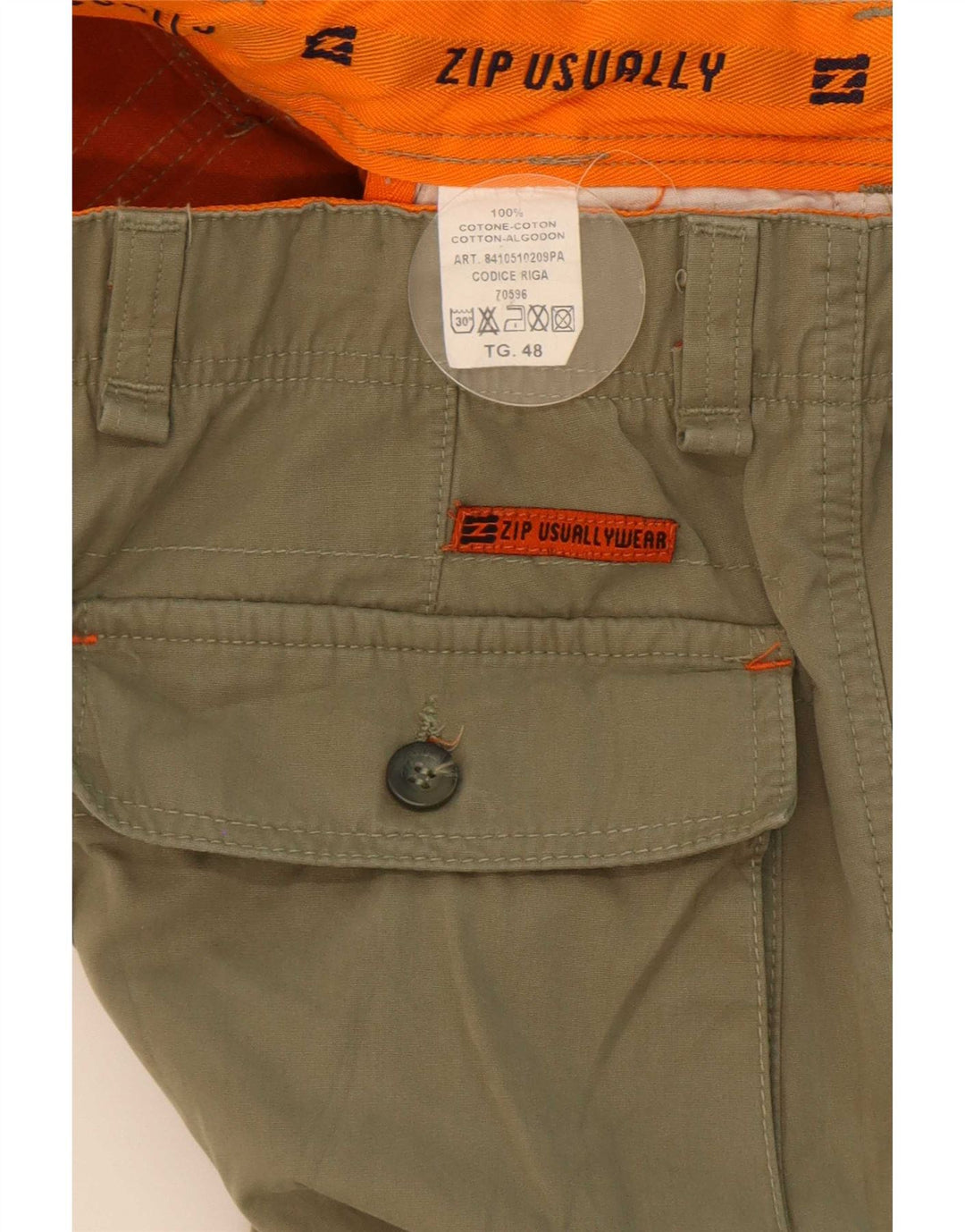 Lynlås Herre Straight Cargo Bukser IT 48 Medium W32 L34 Khaki Bomuld