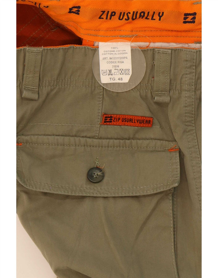 Lynlås Herre Straight Cargo Bukser IT 48 Medium W32 L34 Khaki Bomuld