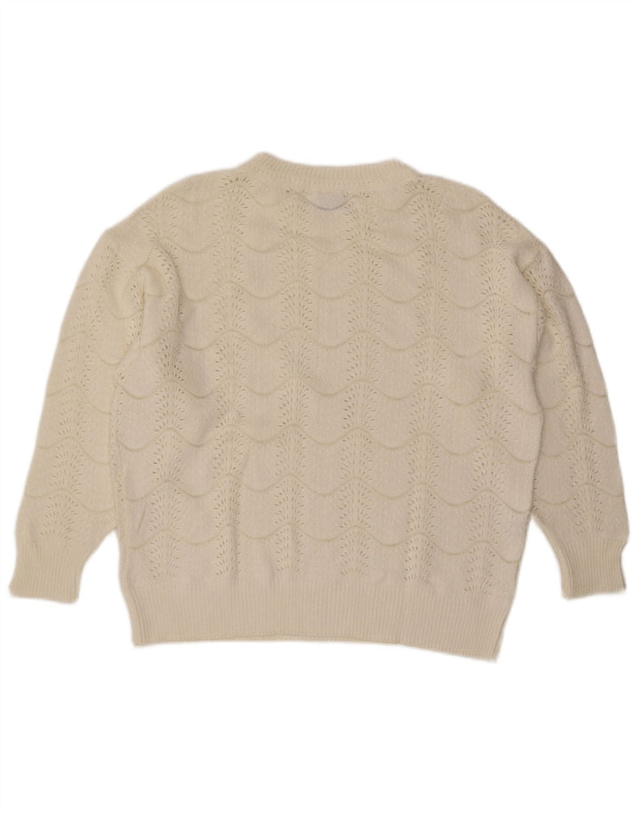 Vintage dame sweater med rund hals IT 46 Large Off White Chevron
