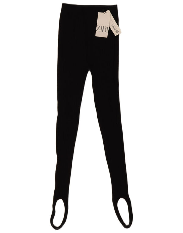 Zara Womens Stirrup Leggings UK 12 Medium Black Cotton
