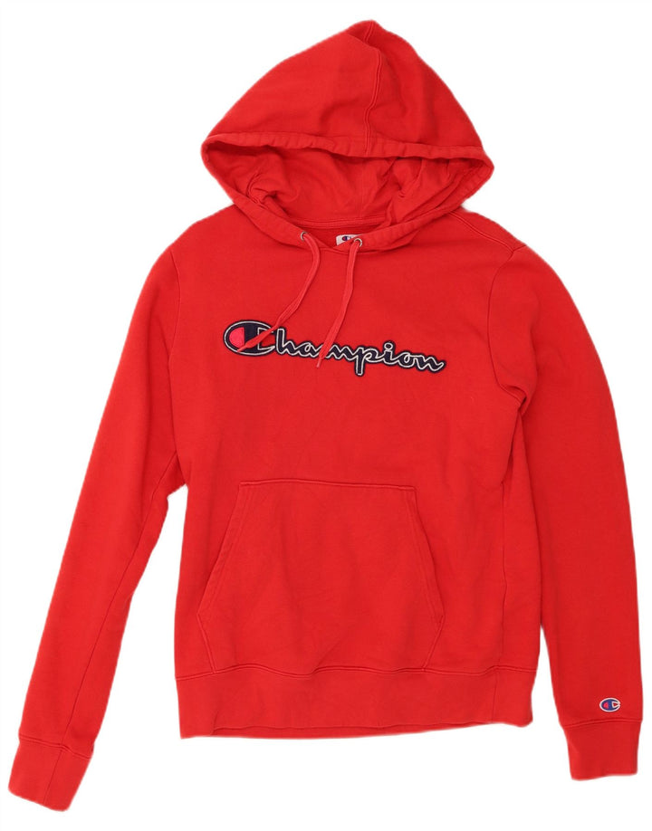 CHAMPION Mens Graphic Hoodie Jumper Small Red Cotton