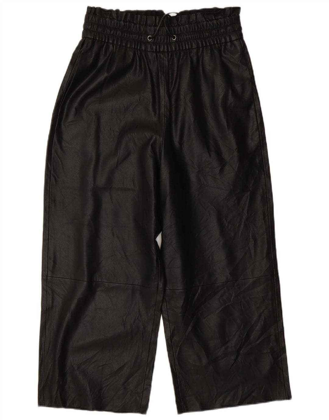 ZARA Womens Crop Wide Leg imiteret læderbukser XS W25 L20 Sort