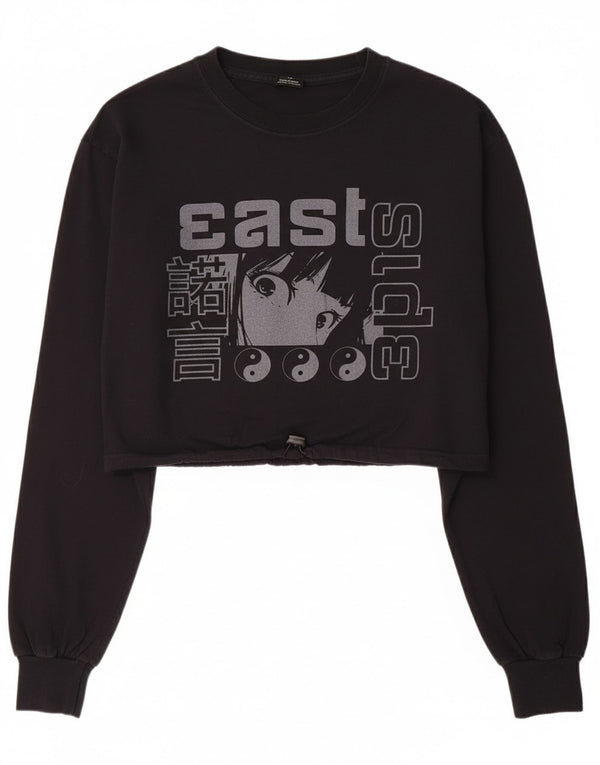 Urban Outfitters Womens Crop Sweatshirt Jumper UK 10 Small Black