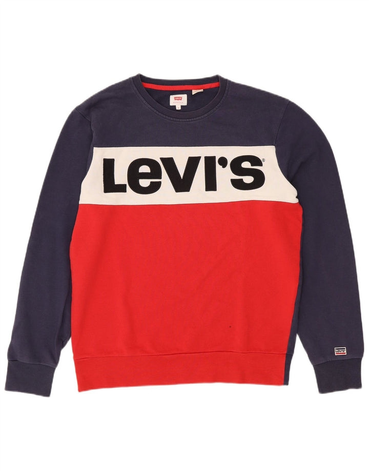LEVI'S Herre grafisk sweatshirt Jumper Medium Rød Colourblock Bomuld