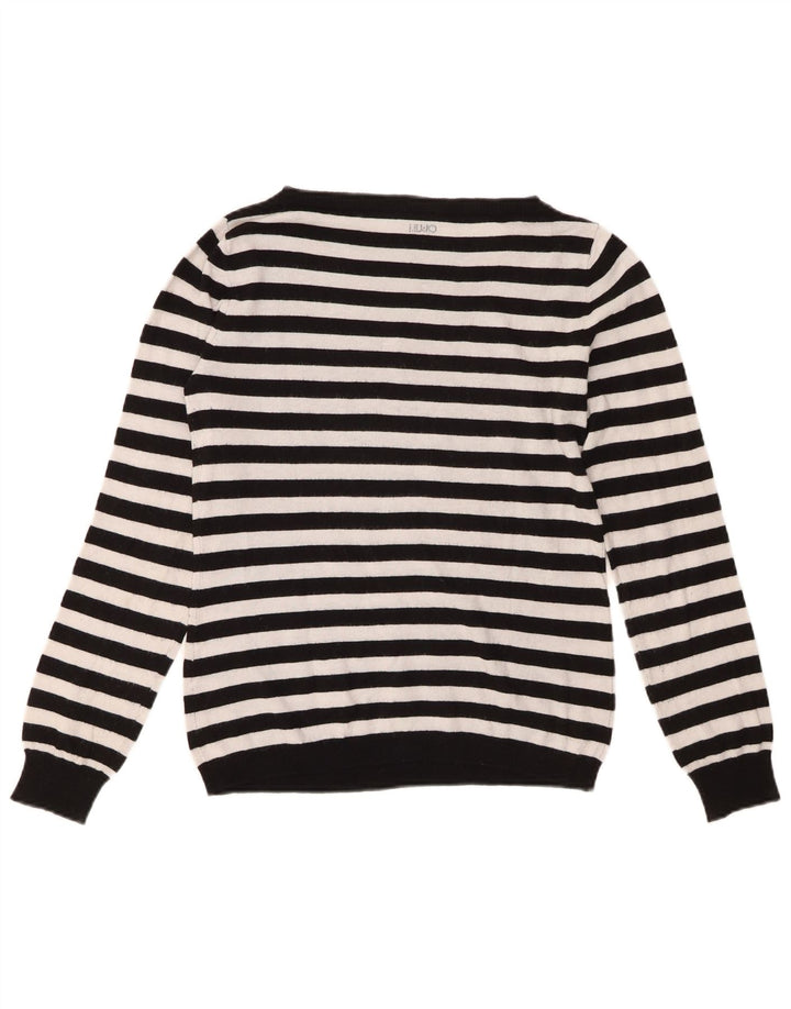 Liu Jo Dame Boat Neck Jumper Sweater UK 12 Medium Sort Stribet