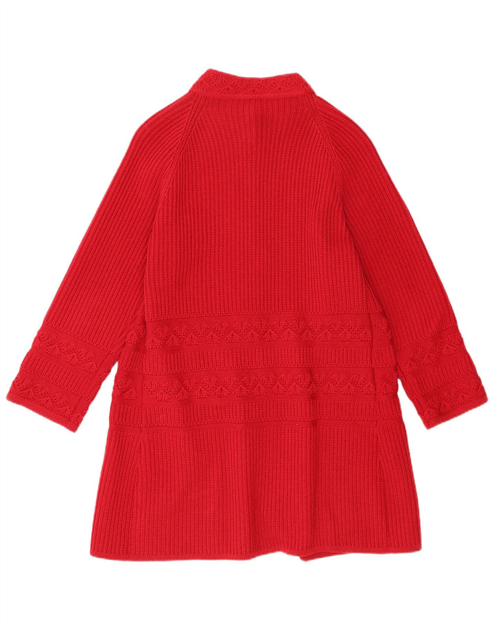 Vintage Dame Longline Cardigan Sweater UK 14 Medium Red Virgin Wool