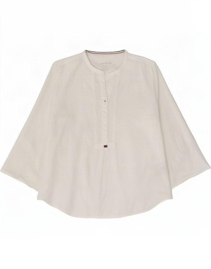 Napapijri Dame 3/4 ærmet bluse Top UK 14 Medium White Bomuld