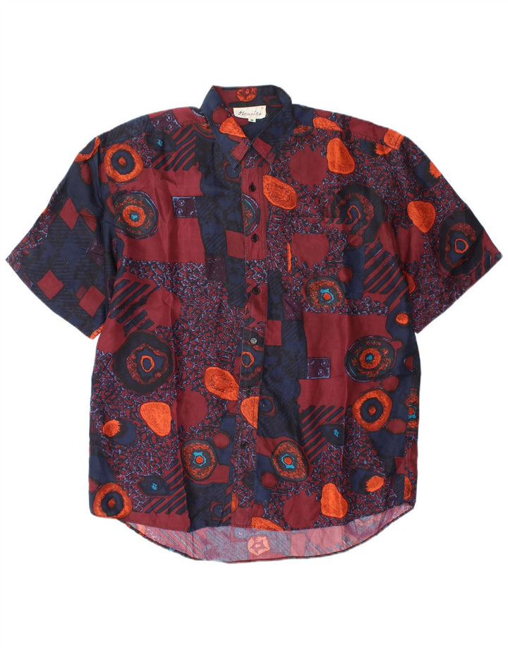 Vintage kortærmet herreskjorte Medium flerfarvet geometrisk silke