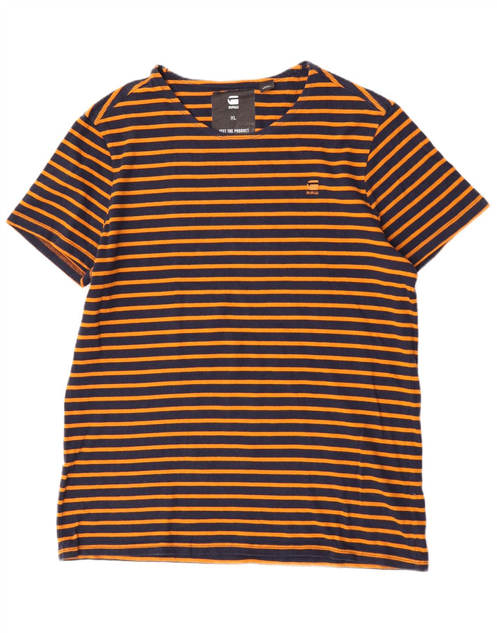 G-Star Herre T-Shirt Top XL Orange Stribet