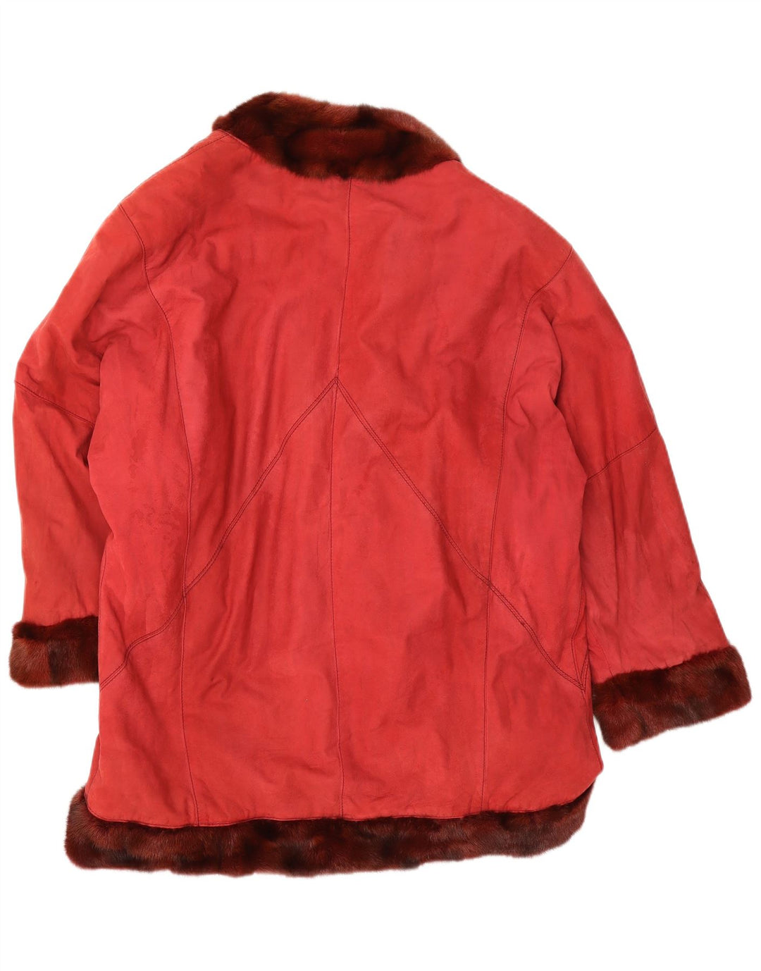 VINTAGE Dame Oversized Åben Ruskind Overfrakke IT 44 Medium Rødt Læder
