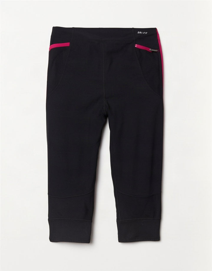 Nike Dame Dri Fit Capri Leggings UK 14 Large Black Colourblock Polyester