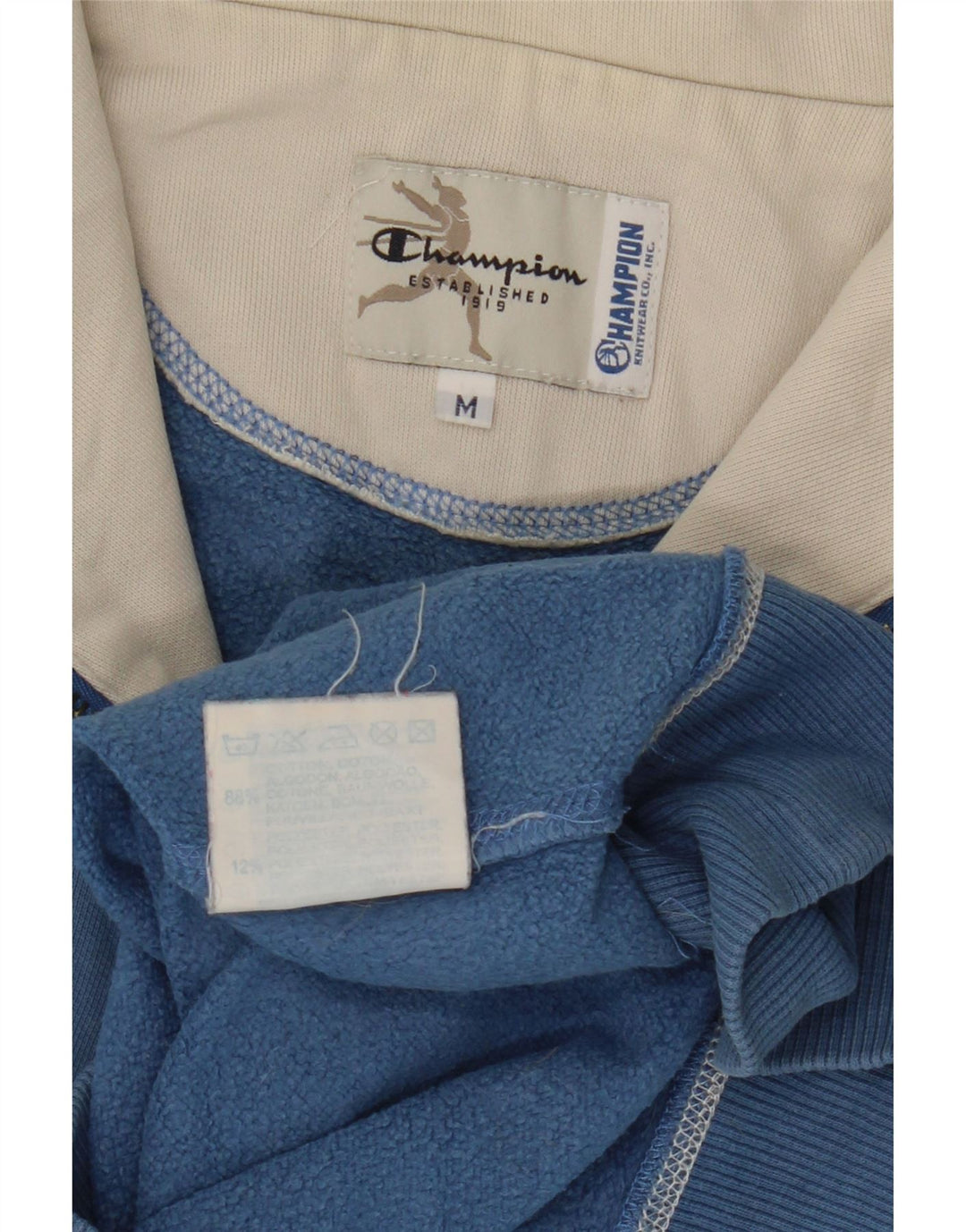Champion Dame Zip Neck Sweatshirt Jumper UK 14 Medium Blue Bomuld