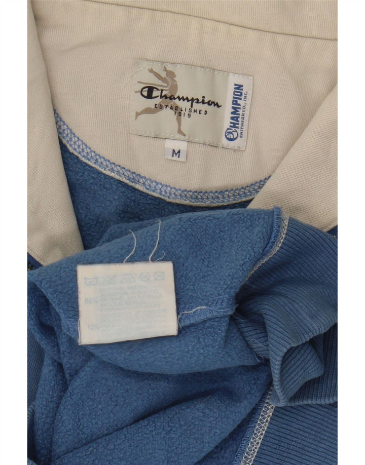Champion Dame Zip Neck Sweatshirt Jumper UK 14 Medium Blue Bomuld