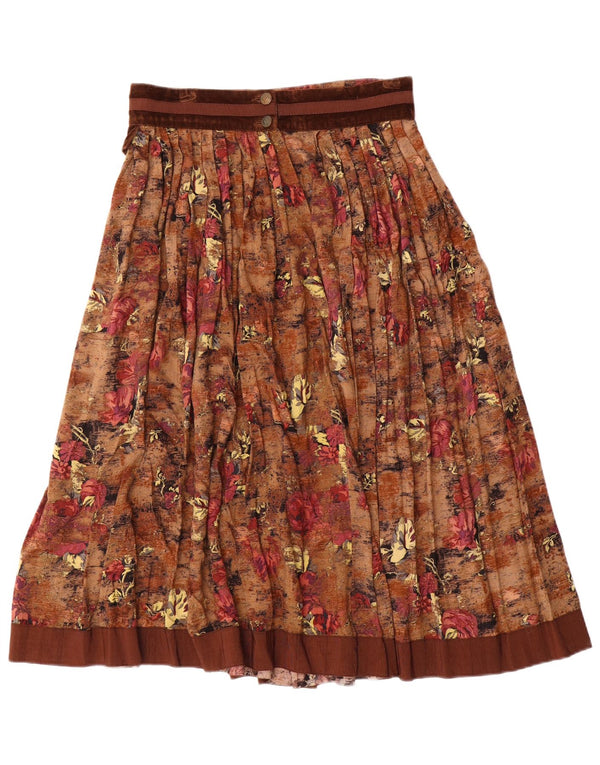 Seminole Kvinder Plisseret Flared Skirt IT 44 Medium W28 Brown Floral Viscose