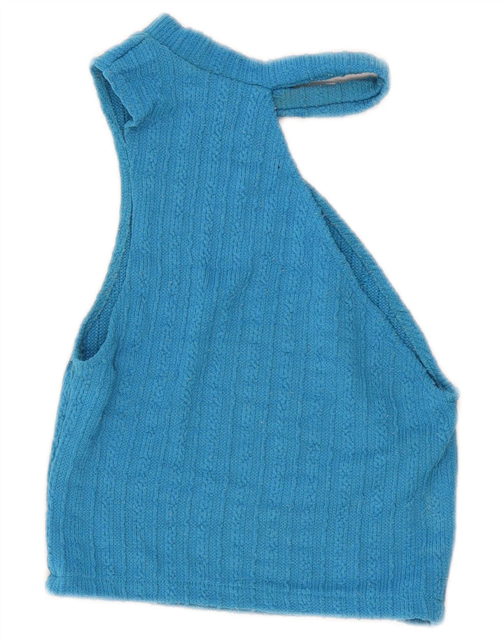 Zara Womens Crop Oversized One Shoulder Top UK 10 Small Blue