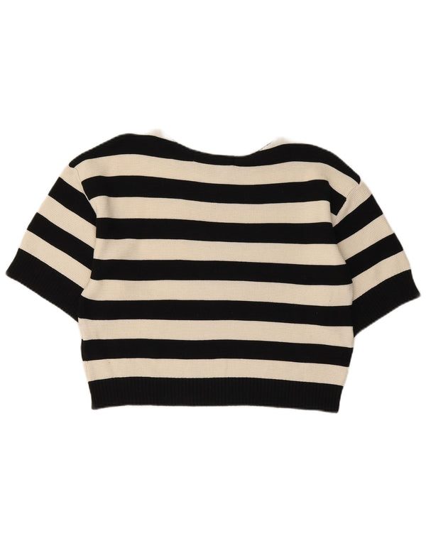 Zara Womens Crop Boat Neck Jumper Sweater UK 10 Small Black Striped