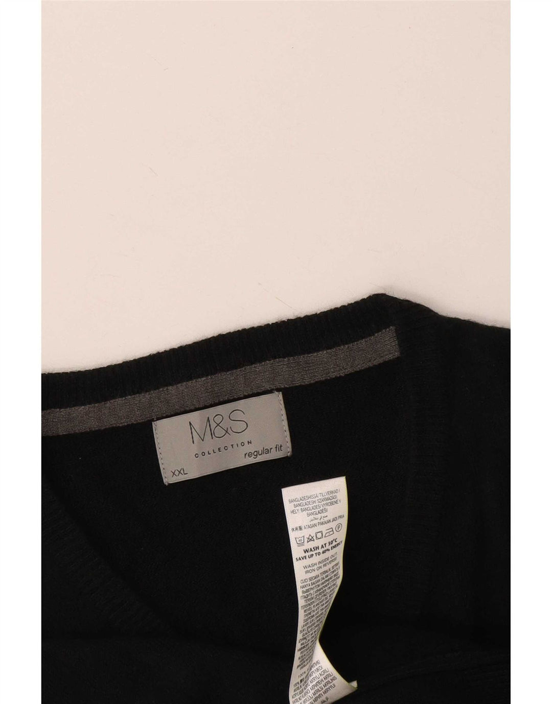 Marks & Spencer Herre Regular Fit V-hals sweater 2XL sort akryl