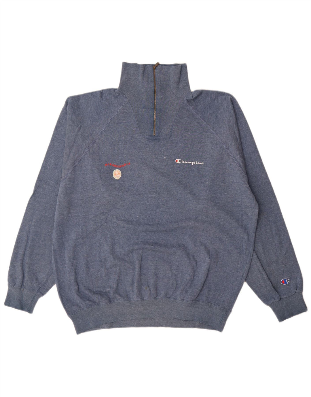 Champion Herre Zip Neck Sweatshirt Jumper XL Blå Bomuld