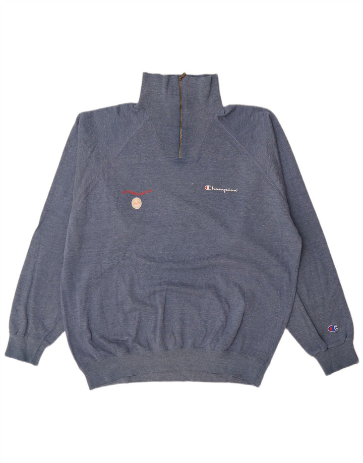 Champion Herre Zip Neck Sweatshirt Jumper XL Blå Bomuld