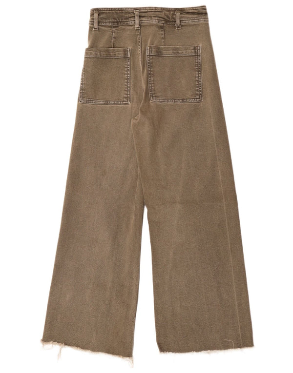 Zara Dame Jeans med brede ben EU 36 XS W26 L28 Khaki Bomuld